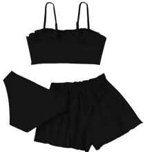 3Pcs Girl Swimming Costume Two Pieces Binikis Swimsuit with Beach Skirt Black 140