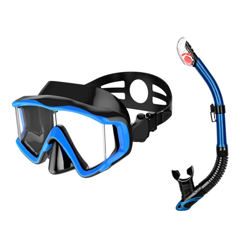 Three-Section Water Mask with Side Sections for Adult Pool Practice Blue
