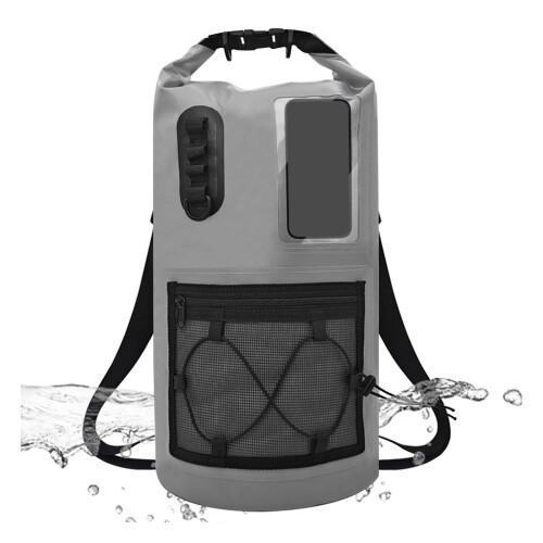 Waterproof Storage Backpack with Roll Top Closure for Hiking Use Gray Color