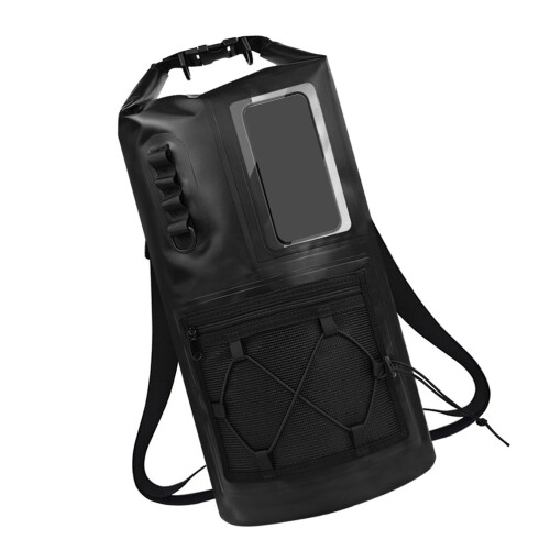 PVC Waterproof Dry Bag Backpack with Front Outer Pocket for Beach Days Black Color
