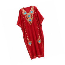 One Size Swimsuit Layer Dress with V-Neck for Resort Walks and Beachwear Red
