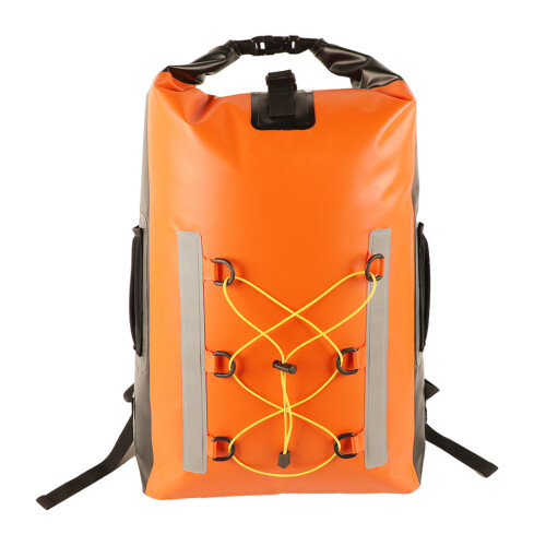 Backpack 30L Mesh Pocket Adjustable Strap Roll Top Dry Bag for Kayaking Orange color
