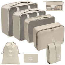 8x/Set Packing Cubes Set Luggage Organiser Set Suitcase Organiser Set for Travel Beige