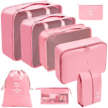 8x Waterproof Packing Organisers Packing Cubes Set Suitcase Organiser Set Pink
