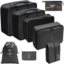 8x/Set Travel Organiser Packing Cubes Waterproof Suitcase Organiser for Woman Black