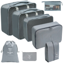 8x Travel Luggage Organiser Set Suitcase Organiser Set Travel Packing Cubes Gray