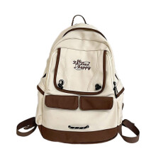 Trendy Nylon Backpack for Daily Use Large Capacity Contrast Color School Bag White