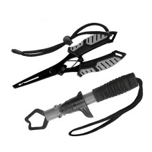 Mutifunction Line Cutter Hook Remover with Handle Lanyard Split Rings Pliers Gray black
