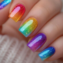Gradient Glitters Short Square Press On Nail with 12 Size for Holiday Party