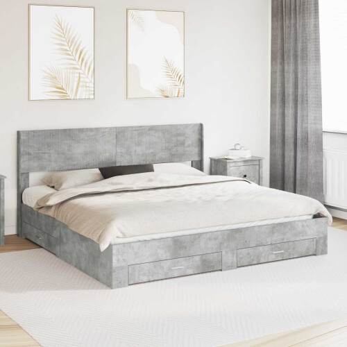 VidaXL vidaXL Bed Frame with Storage and Headboard Concrete Grey 180 x 200 cm
