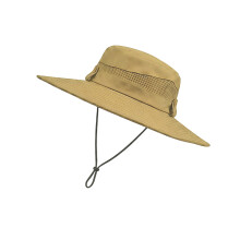 Sun Hat with Chin Cord and 12 cm Coverage Quick Drying for Fishing and Hiking Khaki