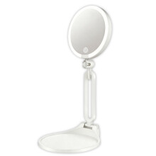 LED Beauty Mirror with Touch Dimming, Tray Base and Rechargeable Power White 2