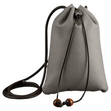 Casual PU Leather Money Bag With Drawstring For Easy Carry Everyday Essential Gray