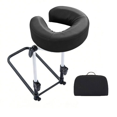 180 Degrees Rotatable Metal Headrest Support With Detachable Pillow Storage Case Black