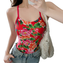 Women Swimsuit Flower Monokinis Backless Swimsuit Bathing Suit Red XL
