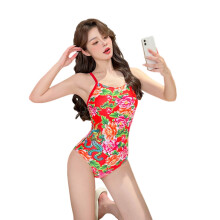 Women Monokinis Swimming Costume Backless Swimsuit Flower Swimsuit Red M