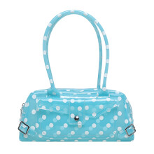 Underarm Shoulder Purse in Glossy PVC Handbag with Dotted Print and Top Closure Blue