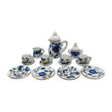 1/12 Doll House Tea Set Ceramic Coffee Cup Pot Figurine for Scene Displaying blue vine