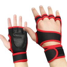 1 Pair Weight Lifting Gloves with Adjustable Wrist Wraps, Gym Workout Gloves Red XL