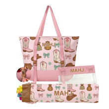 3 Piece Canvas Packing Set with Clear Pouch and Storage Bag for Daily Packing Pink