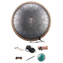 15 Tone C Major Steel Tongue Drum 13 Inch Handpan Musical Instrument Set flower silver