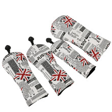 4Pcs Flags Pattern Fairway Wood Headcover PU Leather Golfs Club Head Cover