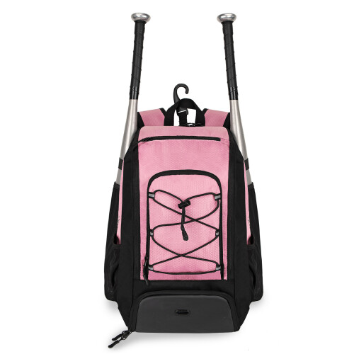 Baseball Bat Backpack with 4 Bat Sleeves and Separate Cleat Pocket Pink