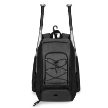 Baseball Gear Backpack with Side Bat Sleeves and Cleat Pocket Grey
