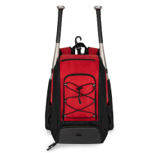 Tournament Baseball Backpack with Bat Sleeves and Front Cord Panel Red