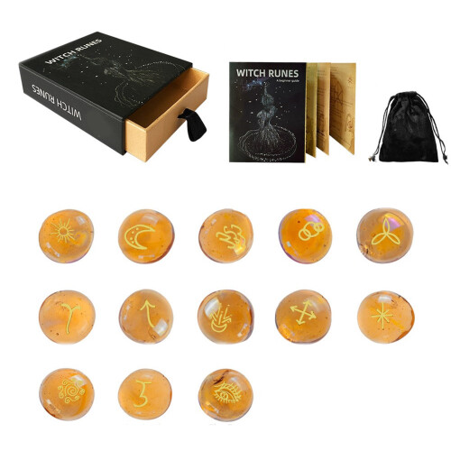 13Pcs Irregular Divination Runes Stone Engraved Runes Pocket Stone