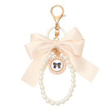 Women's Keychain Pearls Butterfly Bows Purse Pendant Keychain for Stylish Ladies White