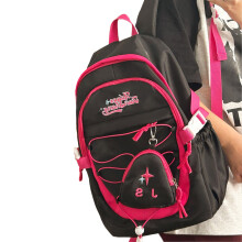 Nylon Shoulder Backpack for Daily Use with Coin Pouch Aesthetic Large School Bag Black