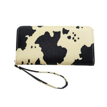 Functional Cow Pattern Handbag PU Leather Purse Long Wallet for Cash and Cards Yellow