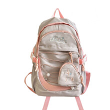 Korean Contrast Color Nylon Backpack for School Book and Laptop Large Daypack Pink blue