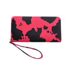 Stylish Cow Print Handheld Wallet PU Card Holder Purse for Fashionable Women Red