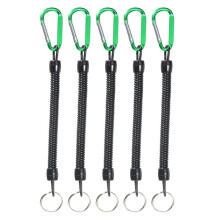 5Pcs Coiled Fishing Lanyards with Carabiner for Fishing Hunting Hikings Boatings Green