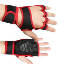 1 Pair Weight Lifting Gloves with Adjustable Wrist Wraps, Gym Workout Gloves Red L