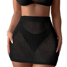Beach Skirt for Women, Sexy Crochet Coverup Swimsuit Wrap Skirt Black L