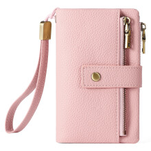 Clutches Wallet with Rfids Blocking Trifold Credit Card Holder with ID Window Light pink