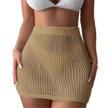 Beach Skirt for Women, Sexy Crochet Coverup Swimsuit Wrap Skirt Khaki M