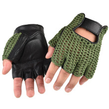 1pair Men Wools Leather Gloves Half Finger Fitness Mittens Cycling Outdoor Green black