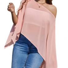 Women's Vacation Blouse with Wide Sleeves and Sheer Resort Styling Pink