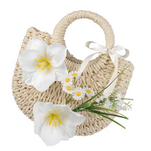 Textured Holiday Purse for Women with Flower Detail and Top Handle White
