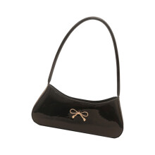 Trendy PU Leather Shoulder Bag Features Bows Decors Causl Handbag For Daily Use Black