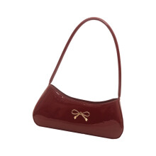 Elegant PU Shoulder Bag with Bows DecorsFashionable Handbag Underarm Purse Red