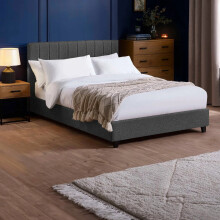 Aylen Dark Grey Faux Linen King Size Bed