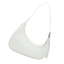 PU Leather Moon Bag For Women Shoulder Handbag With Zipper Closure White