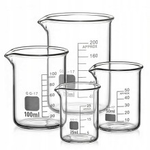 Zestaw 4 miarek Becher 25 ml 50 ml 100 ml 250 ml, Szkło borokrzemowe nauka