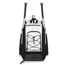 Baseball Bat Backpack with 4 Bat Sleeves and Separate Cleat Pocket White