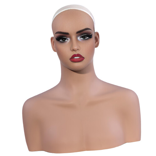 Cosmetology Wig Practice Head in PVC Bust Form for Display Use